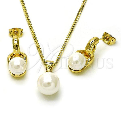 Oro Laminado Earring and Pendant Adult Set, Gold Filled Style Ball Design, with Ivory Mother of Pearl, Polished, Golden Finish, 10.213.0022