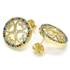 Oro Laminado Stud Earring, Gold Filled Style Flower Design, with Multicolor Micro Pave, Polished, Golden Finish, 02.233.0017