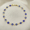 Oro Laminado Fancy Anklet, Gold Filled Style Greek Key Design, Blue Resin Finish, Golden Finish, 5.039.005.1.10