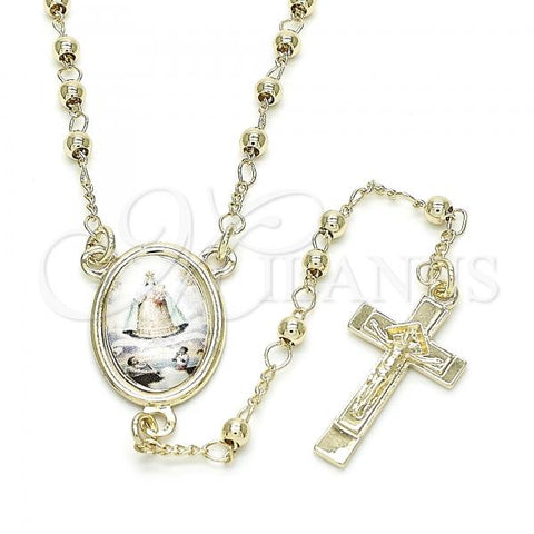 Oro Laminado Thin Rosary, Gold Filled Style Caridad del Cobre and Crucifix Design, Polished, Golden Finish, 09.253.0035.20
