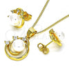 Oro Laminado Earring and Pendant Adult Set, Gold Filled Style with White Cubic Zirconia and Ivory Pearl, Polished, Golden Finish, 10.344.0022