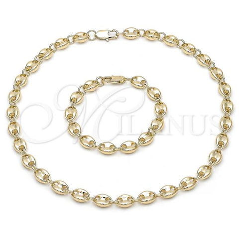 Oro Laminado Necklace and Bracelet, Gold Filled Style Puff Mariner Design, Polished, Golden Finish, 06.213.0026