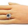 Oro Laminado Multi Stone Ring, Gold Filled Style Cluster and Baguette Design, with Sapphire Blue and White Cubic Zirconia, Polished, Golden Finish, 01.196.0042.2
