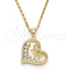 Oro Laminado Pendant Necklace, Gold Filled Style Heart and Bow Design, with White Cubic Zirconia, Polished, Golden Finish, 04.195.0013.20