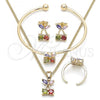 Oro Laminado Earring and Pendant Children Set, Gold Filled Style Cherry Design, with Multicolor Cubic Zirconia, Polished, Golden Finish, 06.210.0019