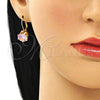 Oro Laminado Leverback Earring, Gold Filled Style with Pink Cubic Zirconia, Polished, Golden Finish, 5.128.069