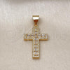 Oro Laminado Religious Pendant, Gold Filled Style Cross Design, with White Cubic Zirconia and White Micro Pave, Polished, Golden Finish, 05.342.0085