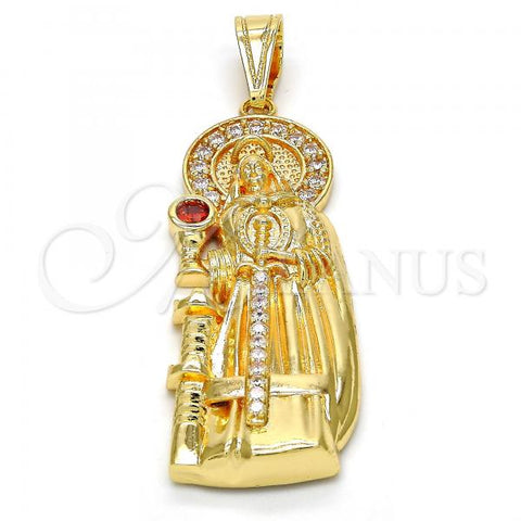 Oro Laminado Religious Pendant, Gold Filled Style Santa Barbara Design, with Garnet and White Cubic Zirconia, Polished, Golden Finish, 05.120.0060