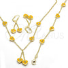 Oro Laminado Earring and Pendant Children Set, Gold Filled Style Heart Design, with White Crystal, Yellow Enamel Finish, Golden Finish, 06.60.0003.2