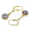 Oro Laminado Long Earring, Gold Filled Style with Amethyst and White Cubic Zirconia, Polished, Golden Finish, 02.387.0042.1