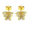 Oro Laminado Stud Earring, Gold Filled Style Butterfly Design, with White Micro Pave, Polished, Golden Finish, 02.156.0374