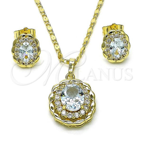 Oro Laminado Earring and Pendant Adult Set, Gold Filled Style Cluster Design, with White Cubic Zirconia, Polished, Golden Finish, 10.196.0152.1