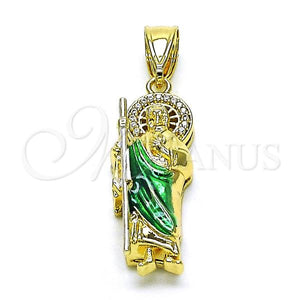 Gold Filled Pendant — Religious Pendant San Judas Design with White Micro — main product view — SKU 153007 | Oro Laminado dije — Religious Pendant San Judas diseño with blanco Micro — SKU 153007