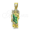 Oro Laminado Religious Pendant, Gold Filled Style San Judas Design, with White Micro Pave, Polished, Tricolor, 05.411.0001.1