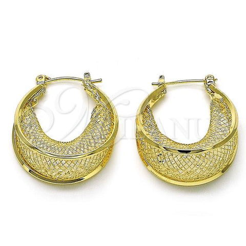 Oro Laminado Small Hoop, Gold Filled Style Filigree Design, with White Crystal, Polished, Golden Finish, 02.170.0456.25