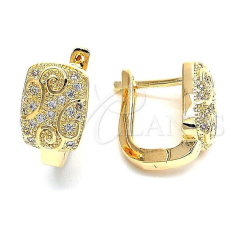 Oro Laminado Huggie Hoop, Gold Filled Style with White Micro Pave, Polished, Golden Finish, 02.156.0156