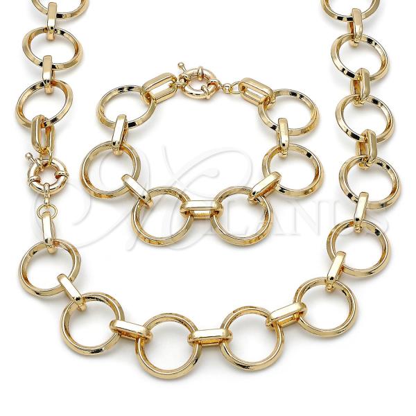 Oro Laminado Necklace and Bracelet, Gold Filled Style Rolo Design, Polished, Golden Finish, 06.429.0012