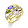 Oro Laminado Multi Stone Ring, Gold Filled Style with Multicolor Cubic Zirconia, Polished, Golden Finish, 01.210.0113.08