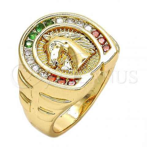 Oro Laminado Mens Ring, Gold Filled Style Horse Design, with Multicolor Cubic Zirconia, Polished, Golden Finish, 01.316.0001.1.10 (Size 10)