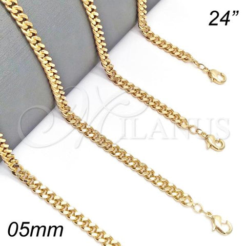 Oro Laminado Basic Necklace, Gold Filled Style Miami Cuban Design, Polished, Golden Finish, 04.213.0099.24