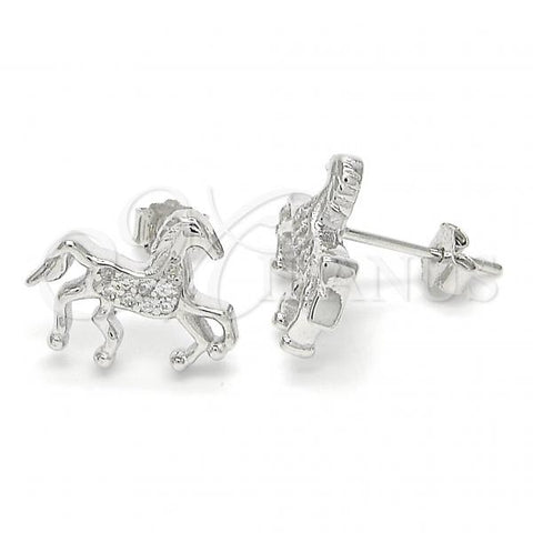 Sterling Silver Stud Earring, Horse Design, with White Micro Pave, Polished, Rhodium Finish, 02.336.0069
