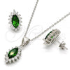 Sterling Silver Earring and Pendant Adult Set, with Green and White Cubic Zirconia, Polished, Rhodium Finish, 10.175.0056.1
