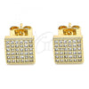 Oro Laminado Stud Earring, Gold Filled Style with White Micro Pave, Polished, Golden Finish, 02.344.0074