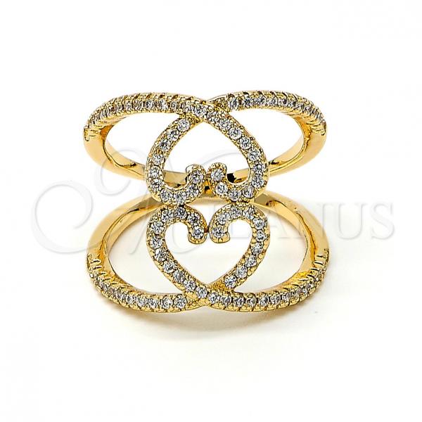 Gold Filled Multi Stone Ring, Heart and Love Design, with Cubic Zirconia, Golden Finish, 01.155.0036.07