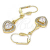 Oro Laminado Long Earring, Gold Filled Style Heart Design, with White Cubic Zirconia, Polished, Golden Finish, 02.387.0043.1