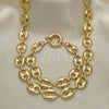 Oro Laminado Necklace and Bracelet, Gold Filled Style Puff Mariner Design, Polished, Golden Finish, 06.63.0267