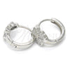 Sterling Silver Huggie Hoop, Flower Design, with White Micro Pave, Polished, Rhodium Finish, 02.175.0172.15