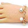 Oro Laminado Charm Bracelet, Gold Filled Style Heart and Ball Design, with Ivory Pearl, Polished, Golden Finish, 03.331.0311.09