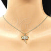 Oro Laminado Earring and Pendant Adult Set, Gold Filled Style Dragon-Fly Design, with White Cubic Zirconia, Polished, Golden Finish, 10.210.0165