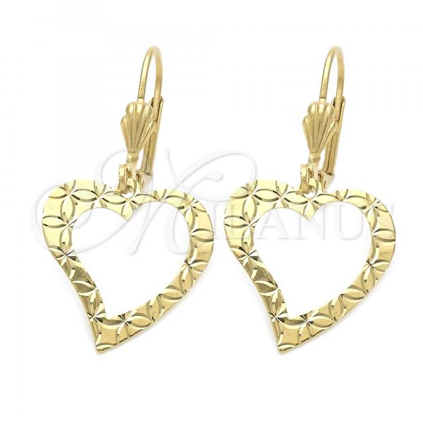 Oro Laminado Dangle Earring, Gold Filled Style Heart Design, Golden Finish, 02.63.1156