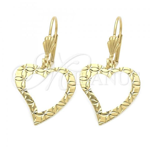 Oro Laminado Dangle Earring, Gold Filled Style Heart Design, Golden Finish, 02.63.1156