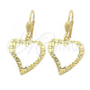 Oro Laminado Dangle Earring, Gold Filled Style Heart Design, Golden Finish, 02.63.1156