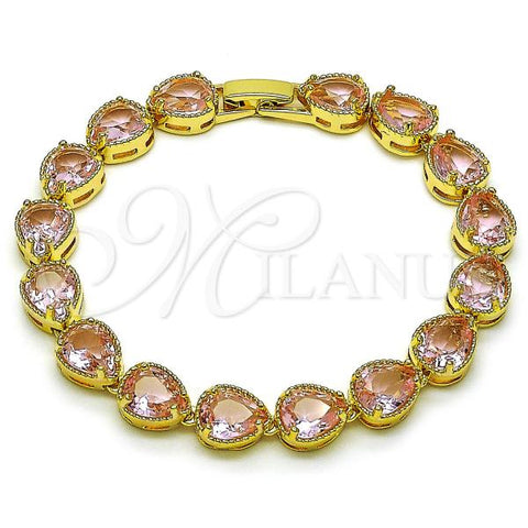 Oro Laminado Tennis Bracelet, Gold Filled Style Teardrop Design, with Pink Cubic Zirconia, Polished, Golden Finish, 03.424.0001.2.08