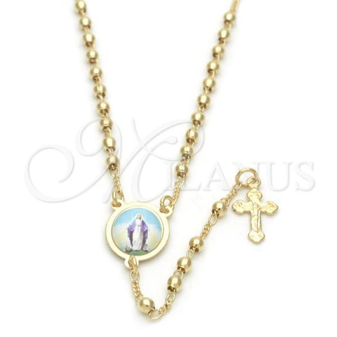Oro Laminado Thin Rosary, Gold Filled Style Medalla Milagrosa and Cross Design, Polished, Golden Finish, 09.02.0020.18