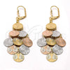 Oro Laminado Chandelier Earring, Gold Filled Style Diamond Cutting Finish, Tricolor, 62.005