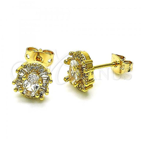 Oro Laminado Stud Earring, Gold Filled Style with White Micro Pave and White Cubic Zirconia, Polished, Golden Finish, 02.342.0187