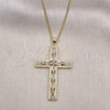 Oro Laminado Pendant Necklace, Gold Filled Style Cross Design, with White Micro Pave and White Cubic Zirconia, Polished, Golden Finish, 04.156.0231.18