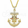 Oro Laminado Religious Pendant, Gold Filled Style Anchor and Guadalupe Design, with Multicolor Crystal, Polished, Golden Finish, 05.351.0057.1