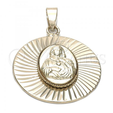 Oro Laminado Religious Pendant, Gold Filled Style Sagrado Corazon de Maria Design, Diamond Cutting Finish, Golden Finish, 5.193.014