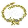 Oro Laminado Fancy Bracelet, Gold Filled Style Elephant and Leaf Design, with White and Ruby Micro Pave, Polished, Golden Finish, 03.284.0025.07