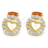 Oro Laminado Stud Earring, Gold Filled Style Heart Design, with White Micro Pave, Polished, Golden Finish, 02.213.0093.1