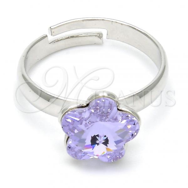 Rhodium Plated Multi Stone Ring, Flower Design, with Violet Swarovski Crystals, Polished, Rhodium Finish, 01.239.0010.1 (One size fits all)