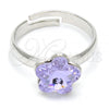 Rhodium Plated Multi Stone Ring, Flower Design, with Violet Swarovski Crystals, Polished, Rhodium Finish, 01.239.0010.1 (One size fits all)