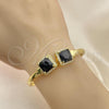 Oro Laminado Individual Bangle, Gold Filled Style with Black Cubic Zirconia and White Micro Pave, Polished, Golden Finish, 07.381.0002.5