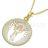 Oro Laminado Pendant Necklace, Gold Filled Style Divino Niño Design, Polished, Tricolor, 04.106.0063.20