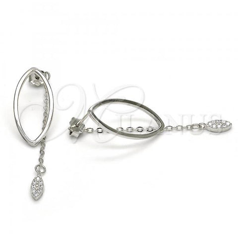 Sterling Silver Long Earring, with White Micro Pave, Polished, Rhodium Finish, 02.186.0177.1
